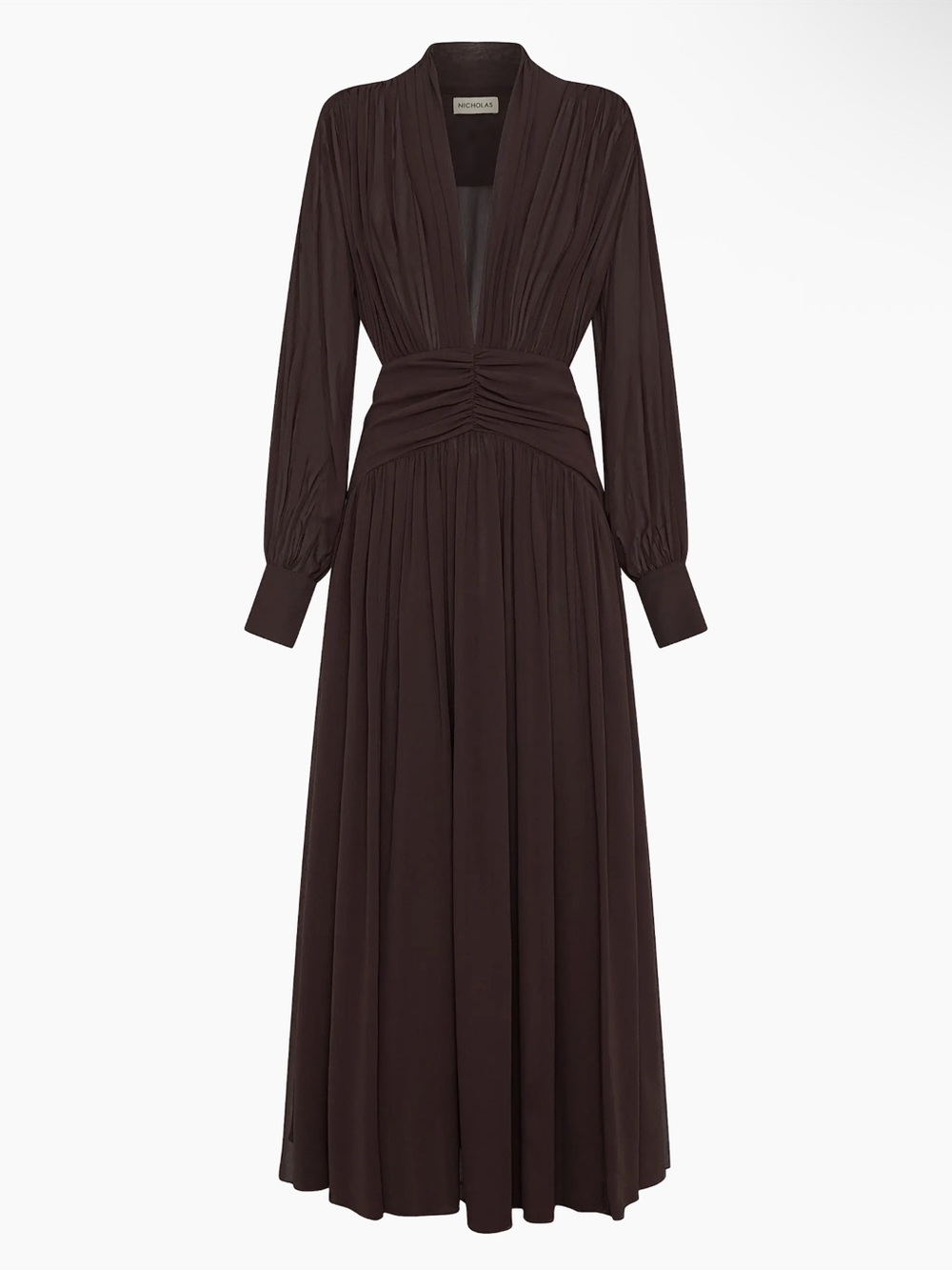 NICHOLAS Jocelyn Ruched Deep V-Neck Gown